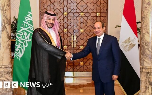Egyptian parliament building and Saudi Arabia flag
